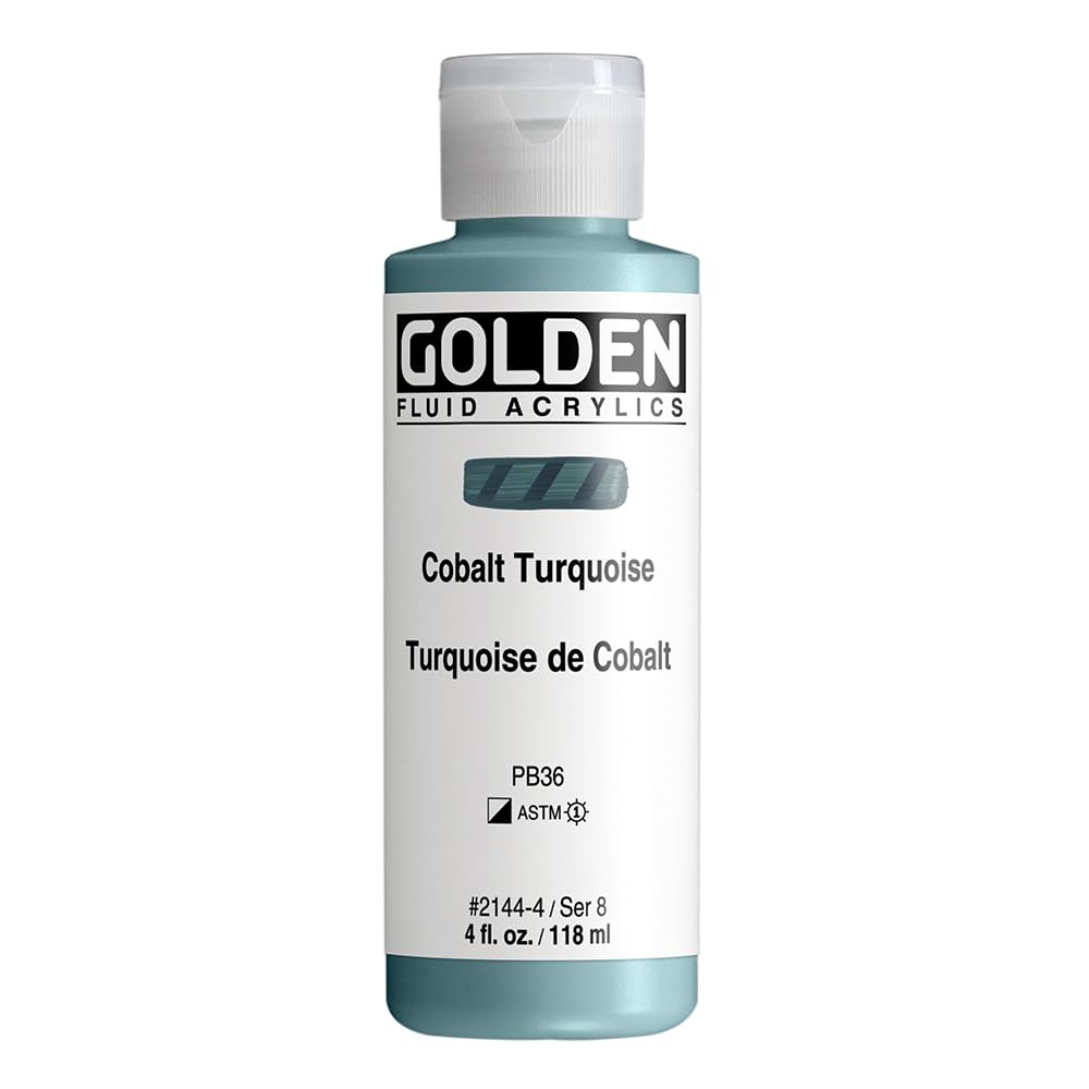Golden 0002144-4 4oz. - 118ml - Fluid Acrylic Color Paint Bottle - Cobalt Turquoise — image 1