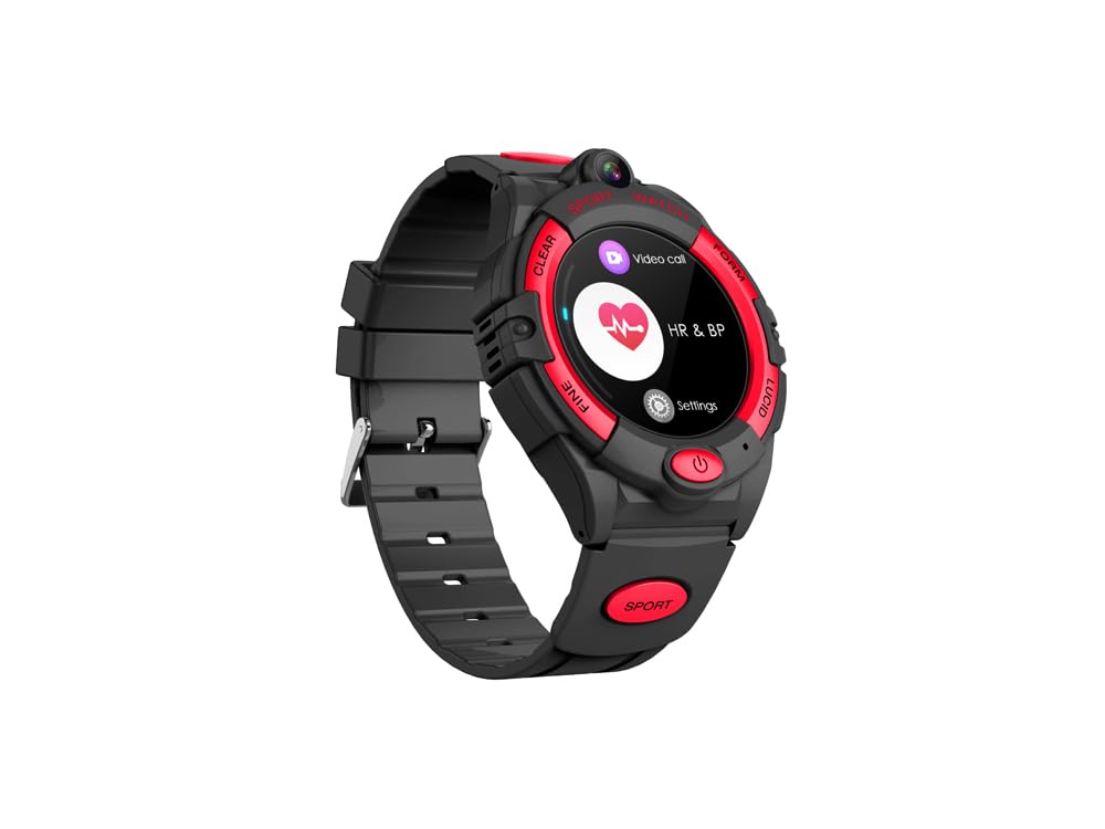 EKO ! Montre Connectée Enfant, Smartwatch Téléphone pour Filles garçons avec Appel, Fonction SOS, Podomètre, Suivi de santé, Caméra, Lecture Audio, Réveil, Montre Intelligente Enfants (Noire/Rouge)