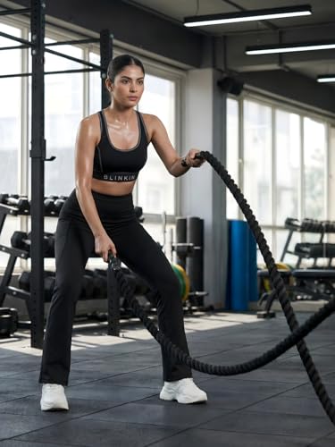 Image of BLINKIN Flared Gym Pants for Women's Workout - The Ultimate Yoga Pants | Workout Lowers | Gym Track Pants for Women with Side Pockets (2049)