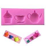 EORTA Silicone Paste Cake Fondant Mould Teapot Cup Cup Cupcake Pattern Decorating Baking Soap Mold for Birthday Christmas Party DIY Decorations, Random Color
