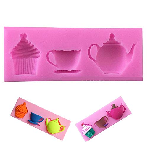 EORTA Silicone Paste Cake Fondant Mould Teapot Cup Cup Cupcake Pattern Decorating Baking Soap Mold for Birthday Christmas Party DIY Decorations, Random Color