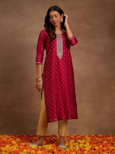 Image of Libas Woven Design Silk Blend Straight Kurta
