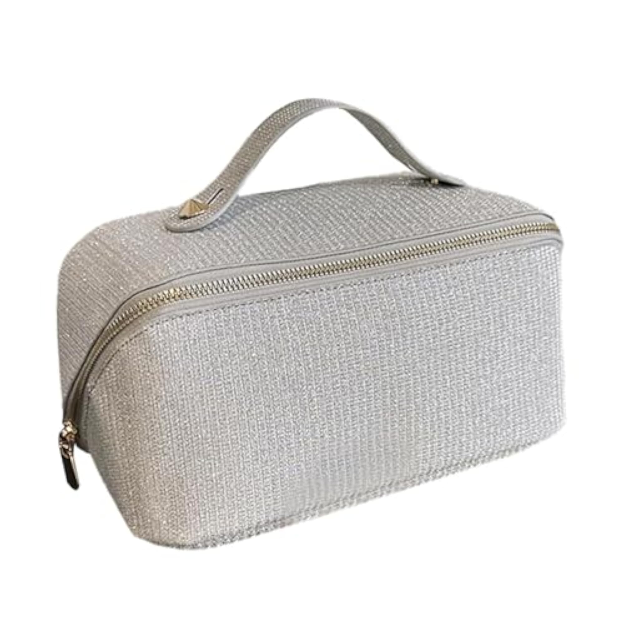 Open Flat Toiletry Bag for Toiletries and Hair Accessories, Argent