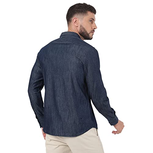 Image of Arvind Men Blue Cotton Shirt