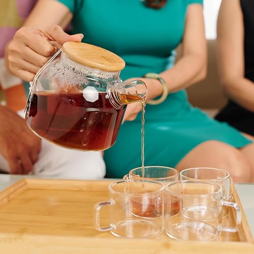 Image of Glass Tea Pot Kettles Stovetop Safe, 1000ml Heatproof Borosilicate Glass Teapot Water Pitcher with Bamboo Lid and Removable Filter Spout for Loose Leaf and Blooming Tea 1 Pcs