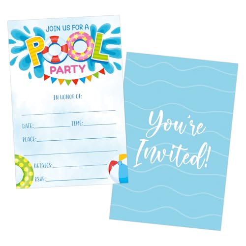 Luckyhern 50 Pack Pool Party Invitations Summer Birthday Party Supplies Invitation Cards for Pool Invite Cards (Card-2)