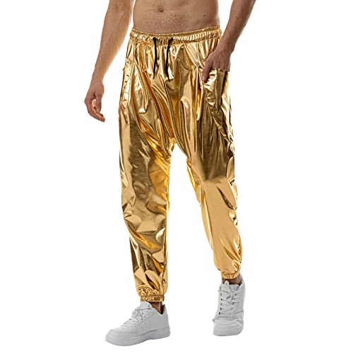 Pantalón Jogging Hombre Baggy de gran tamaño elástico Pantalones Disco Hombre Cuero Metallic Brillante de Fiesta Espectáculo Casual Pantalones Cargo Lentejuelas Pantalones Deportivos Gran Tamaño