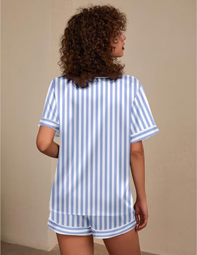 Image of Ekouaer Silk Pajama for Women Short Sleeve Satin Pj Set Two Piece Soft Sleepwear Loungewear S-XXL