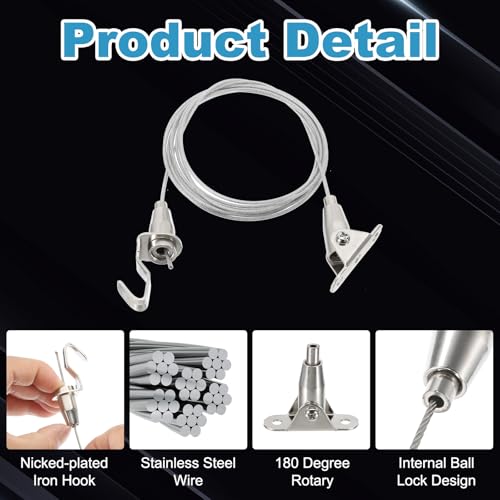 Image of PATIKIL 8 Pcs Adjustable Picture Hanging Wire Kit,2m /6.6ft Fit for 1.5mm Wire Heavy Duty PVC Coated Stainless Steel Wire Rope Hanger Hardware with 180 Degree Rotary Hook for Hanging Mirror