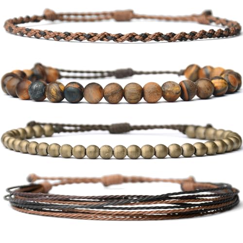 Set de 4 pulseras ajustables de piedras naturales para hombre miniatura 1