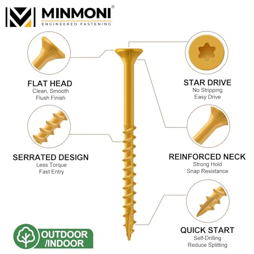 #10 x 3-1/2" Wood Deck Screws 275pcs (5lb Box), Trox Flat-Head Exterior Screws, Multiple Size Available, Tan, T25 Star Bit Included by MINMONI - Image 2