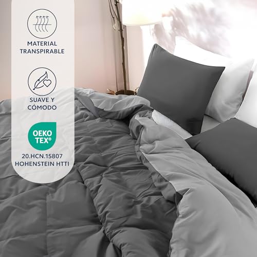 Miniatura 2 de Dreamzie Funda Nordica Cama 260x240 Cm Con 2 Funda Almohada 65x65 Cm - Gris Oscuro Gris Claro - Funda Nordicas 260x240 De 100 Microfibra. Funda Nórdica Certificada Sin Productos Químicos
