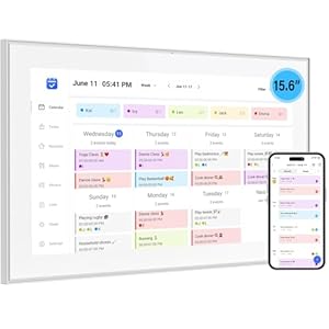 15.6 inch Smart WiFi Digital Calendar & Chore Chart, 1920×1080 FHD IPS Touch Screen Display for Family Planner, Smart Light Sensor, Wall-Mounted, Share Moments Instantly from Anywhere