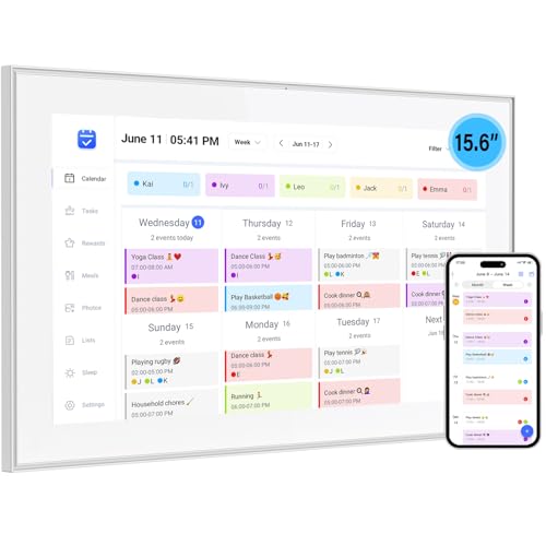 15.6 inch Wall Planner Digital Calendar & Chore Chart, Smart Touchscreen Display for Family Schedules, Hearth Display Digital Calendar, Digital Photo Frame, Great for Organizing Your 2025 Calendar