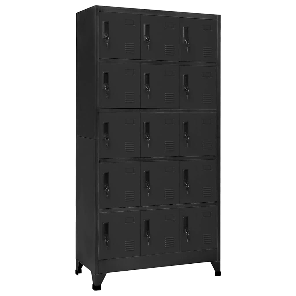 Armadietto con Serratura Antracite 90x40x180 cm in Acciaio, 15 Ante con Serratura e 2 Chiavi per Porta, Armadio Sicurezza per Ufficio, Design Moderno con Prese Aria