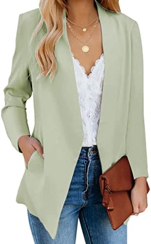 Vetinee Women's Laurel Green Casual Open Front Pocket Blazer Long Sleeve Work Office Cardigan Jacket Coat Size Large Size 12 Size 14