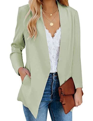 Vetinee Women's Laurel Green Casual Open Front Pocket Blazer Long Sleeve Work Office Cardigan Jacket Coat Size Large Size 12 Size 14 #TOP13