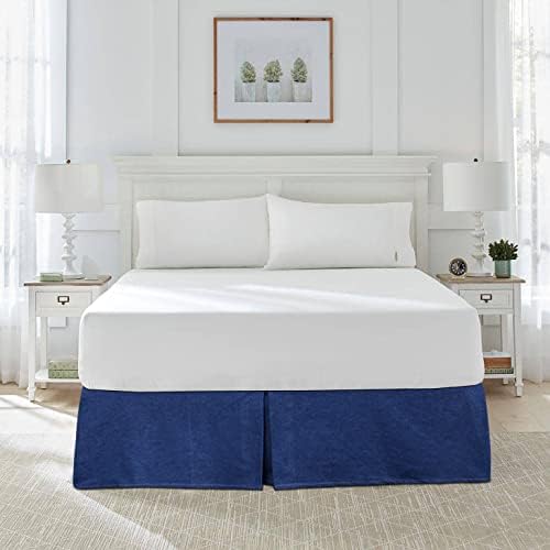 VISI-ONE Karin Maki Denim Blue Bed Skirt King, 15 Inch Tailored Drop Pleated Bed Skirt, Premium Quality Cotton Fabric, 3 Sided Wrap Around with Easy Fit, Fade Resistant, Machine Washable