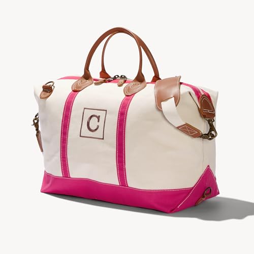 Personalization Universe Initial Weekender Embroidered Canvas Duffel Bag- Pink2