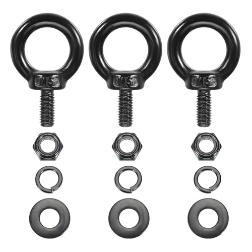 Image of PATIKIL M5x12mm Lifting Shoulder Eye Bolt, 3Pcs 304 Stainless Steel Lifting Ring Threaded Eyebolt with Hex Lock Nut /Lock Washer /Flat Washer for Hanging Hammocks Articles, Black