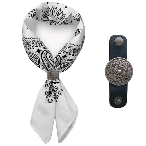 Image of 27.5 * 27.5 inches Oversize Bandana Scarf with Star Concho, Handmade Leather Square Scarf Buckle Ring, Gifts for Men