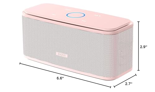 DOSS SoundBox Touch Wireless Bluetooth Speaker-12W HD Sound with Rich Bass, IPX5 Waterproof, 20H Playtime, Handsfree, for Gatherings, Home, Office, Outdoor, Travel-Light Pink