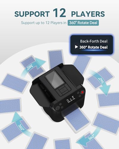 KPAW 2-in-1 Automatic Card Shuffler & Dealer - Support 12 Players, 4 Drawing Remotes, Built-in Gameplays, 360°/180° Deal, Adjustable Dealing Distance, for Poker, UNO, Phase 10, Skip-Bo, Rummy - Image 5