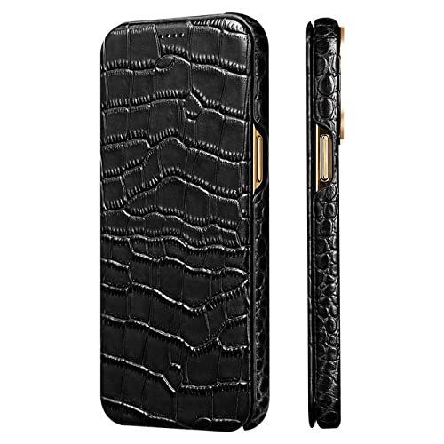 Étui en cuir véritable pour iPhone 14 Pro Max : l'élégance magnétique noire
