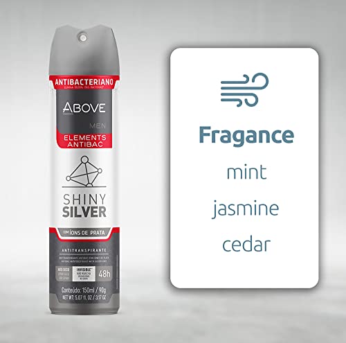 Above Shiny Silver - 48 Hours Elements Antiperspirant Deodorant Set For Men - Notes Of Jasmine And Mint - Dry Spray Protects Against Sweat And Body Odor - Instant Freshness - Stain Free - 4 Pc #TOP1