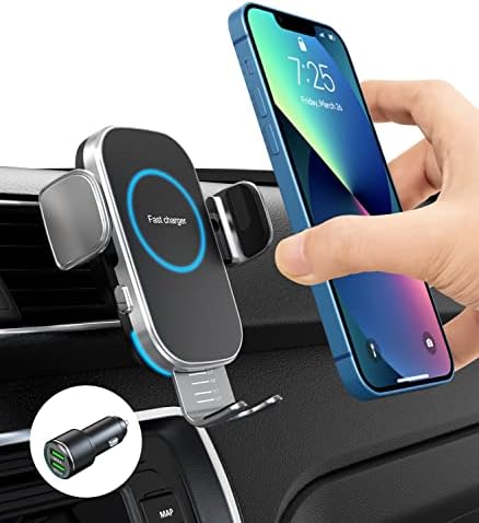 Wireless Car Charger, 15W Auto-Clamping Car Charger Mount, Air Vent Car Charging Holder for iPhone 14/14 Pro/13/13 Pro /12/12 Pro/ 11/11 Pro/Xr/Xs/X/8, Samsung S23/S22/S21(with QC 3.0 Car Charger)