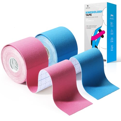 YANGTSUNG Cinta de Kinesiología Tape, 2 Rollos 5 m x 5 cm Kinesiotape, Venda Neuromuscular Adhesiva, Cinta Deportiva Elástica Terapéutica para Hombros, Rodilla, Codo, Alivio Dolor Muscular