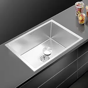 ALTON Stainless Steel, Handmade Single Bowl Kitchen Sink With Basket (Matte, 24x18x10 INCH)