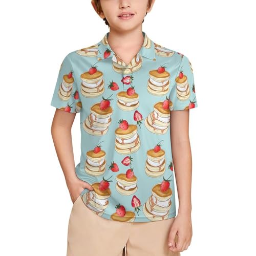 Boys' Classic Polo Shirts Short Sleeve Moisture-Wicking Golf & Tennis Shirts for Youth Teens Cute Strawberry Pancakes