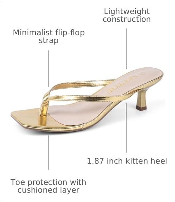 Image of Kitten Heels for Women Square Toe Sandals Flip Flop Heels Thong Sandals Comfortable Summer 2 Inch Heels Sandals