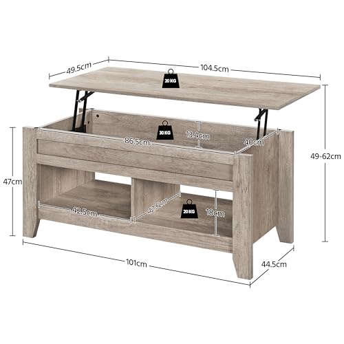 Miniatura 3 de Yaheetech Mesa Centro Elevable De Madera Mesa De Café Para Salón Con Revistero Mueble De Diseño Moderno 104,5 X 49,5 X 49-61,5 Cm Gris