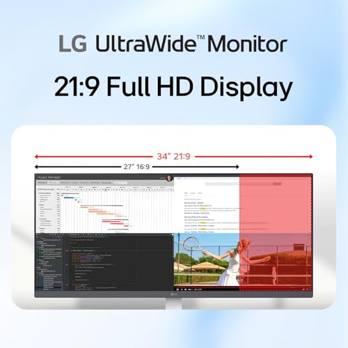 Image of LG 34 Inch UltraWide Monitor, 21:9 WFHD (2560 x 1080) IPS Display, 100Hz, VESA DisplayHDR 400, FreeSync, Flicker Safe, USB Type-C, HDMI, DisplayPort, Speakers, VESA Mount, Home Office Computer,White