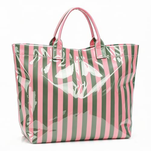 Tote Bag for Women Striped PVC Tote Bag Beach Tote Bags Waterproof Handbag for Travel Pool Summer Travel Vacation Purse