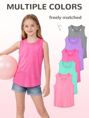 5 Pack Girls Tank Tops Dry-Fit Sleeveless Athletic Undershirts for Teen - image 5