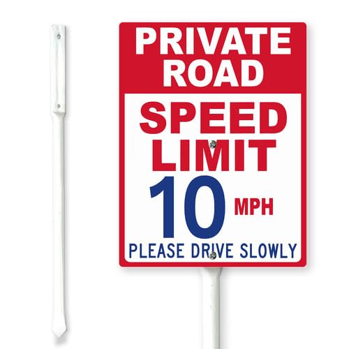 Geroclonup Private Road Speed Limit 10 MPH Yard Sign with Stake 20x30cm Sturdy Aluminum Rustproof Outdoor Lawn Decor Please Drive Slowly Sign for Garden Front Door Outdoor Use Easy to Install