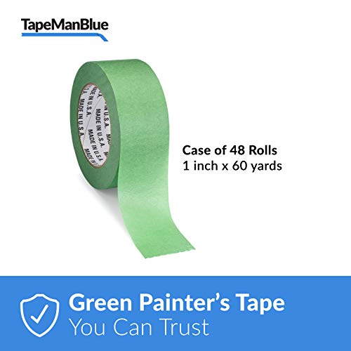 High Tack Green Painters Tape, 1 Inch X 60 Yards, Case Of 48 Rolls, Made In America, Strong Painters Tape, Clean Removal Green Masking Tape, Uv Resistant #TOP1