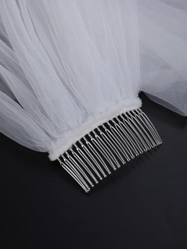 SELFCLOUD White Wedding Veil Bridal Cathedral Veil 2 Tier Veil Wedding Hair Comb for Brides Girl, 58 Inches