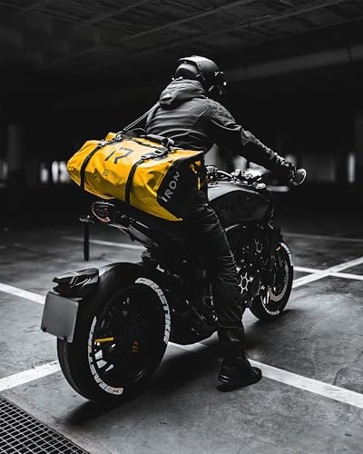 BORLENI Waterproof Motorcycle Dry Duffel Bag Luggage Tail Bag with Large Storage Space,Roll Top Closure, Shoulder Straps, Inner Pocket and Mesh Pocket for Motorcycling Travel Camping(Yellow,50L)2