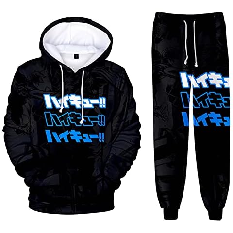 Flyself Unisex Haikyuu 3D Printing Tracksuit Suit Sportswear Outfit Long Sleeve Hoodie Pullover Sweater and Long Pants Set Cosplay Kozume Kenma Gakuen Koukou Jogging Gym Sweatsuits Cover