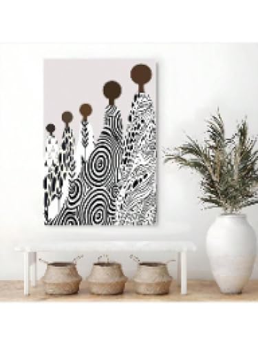 Toile africaine noir et blanc petit format 21x30 cm prête à suspendre