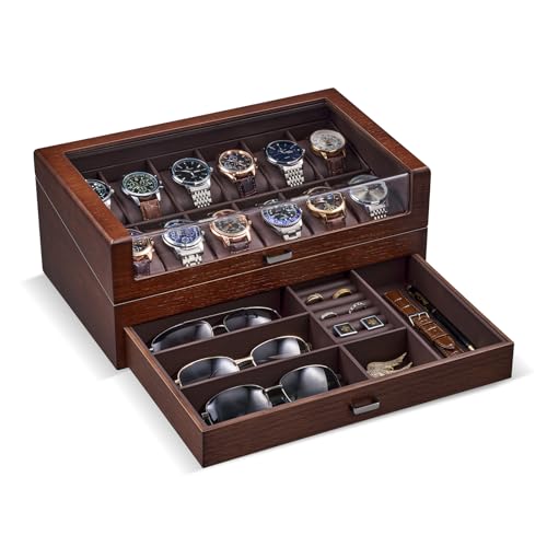 ProCase Wooden Watch Box for Men, Wood Watch Display Case Men's Jewelry Organizer Box with Drawer -12 Slot, Walnut