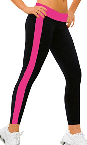iloveSIA Damen Legging Lange Sport Sportswear Schwarz/Rosa Hosen Frauen Running Pants, Größe S Cover