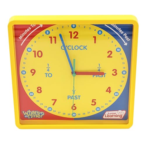 Image of Junior Learning: What's The Time Classroom Clock - Visual Learning Tool, Learn Minutes to & Past, Battery Powered, Educational Toy, Kids Ages 5+