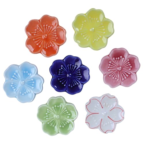 LIGIGWASH 7個 日式桜柄陶磁器箸置き 繊細な和風テーブルデコレーション 食卓用箸スタンド 汚れ防止 筆置き兼用 小型収納簡単