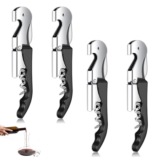 4 Stück Kellnermesser Profi, Korkenzieher Wein, Wine Opener, Korkenzieher, für Sommeliers, Kellner Und Barkeepers(Schwarz)