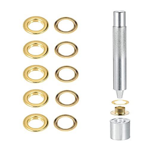 Uxcell Grommet Tool Kit 100 Sets 3/8" Copper Grommets Eyelets With 3Pcs Install Tools, 10Mm Inside Dia. Gold Tone #TOP3